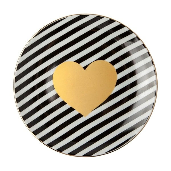 Czarno-biały talerz porcelanowy Vivas Heart, Ø 23 cm