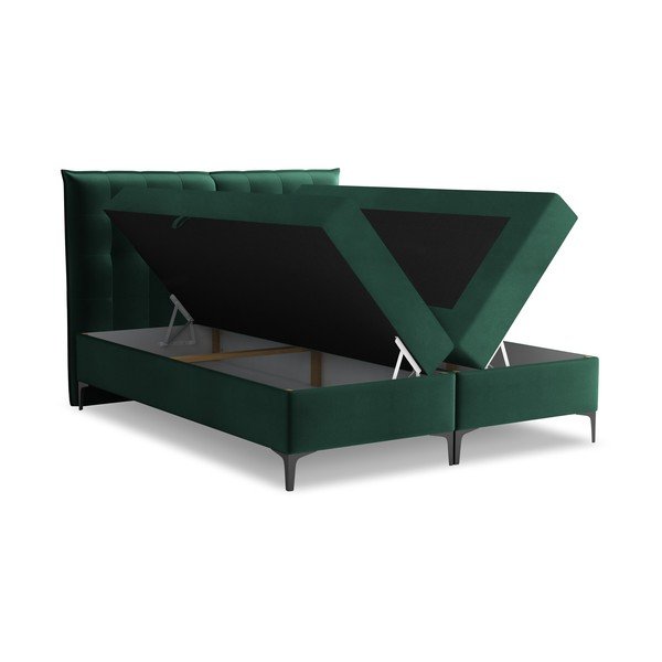 Ciemnozielone łóżko kontynentalne ze schowkiem 180x200 cm Mikana – Makamii-image-1