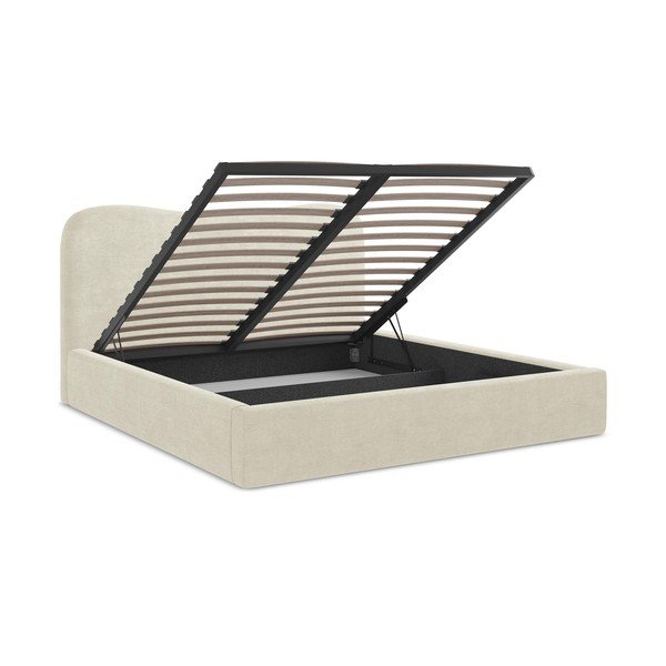 Beżowe tapicerowane łóżko dwuosobowe ze schowkiem ze stelażem 160x200 cm Kahai – Makamii-image-3