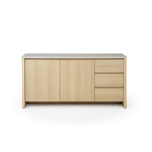 Biała/w jasnym naturalnym kolorze komoda w dekorze dębu 163x80x45 cm Dore – Marckeric