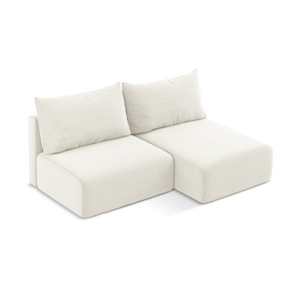 Kremowy aksamitny rozkładany/ze schowkiem narożnik (prawostronny/z szezlongiem) Kalena – Makamii-image-3