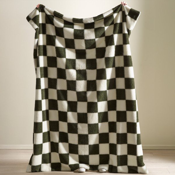 Biały/zielony koc 130x170 cm Cosy Soft Checkerboard – Catherine Lansfield-image-1