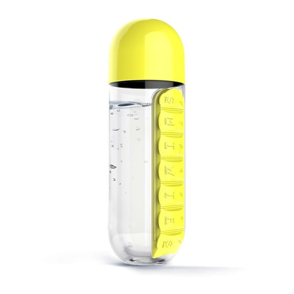 Butelka z pojemnikiem na leki Asobu In Style Yellow, 600 ml