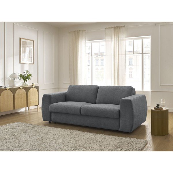 Ciemnoszara sofa do spania/rozkładana z tkaniny szenilowej 240 cm Hugo – Bobochic Paris-image-1