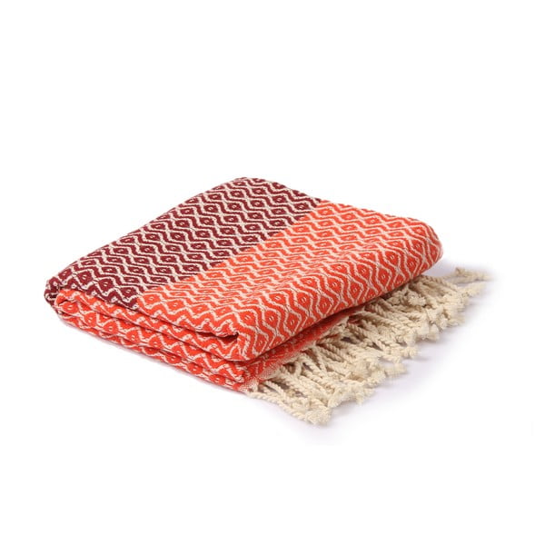 Pomarańczowo-czerwony ręcznik hammam Spa Time Dot, 95x180 cm