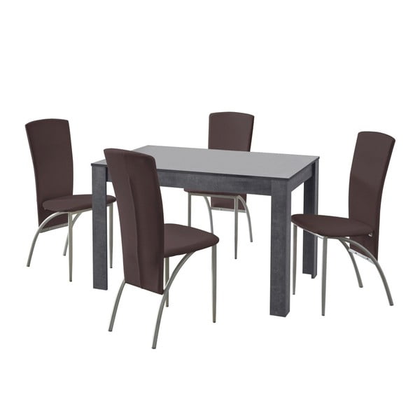 Komplet stołu i 4 ciemnobrązowych krzeseł Støraa Lori Nevada Slate Brown