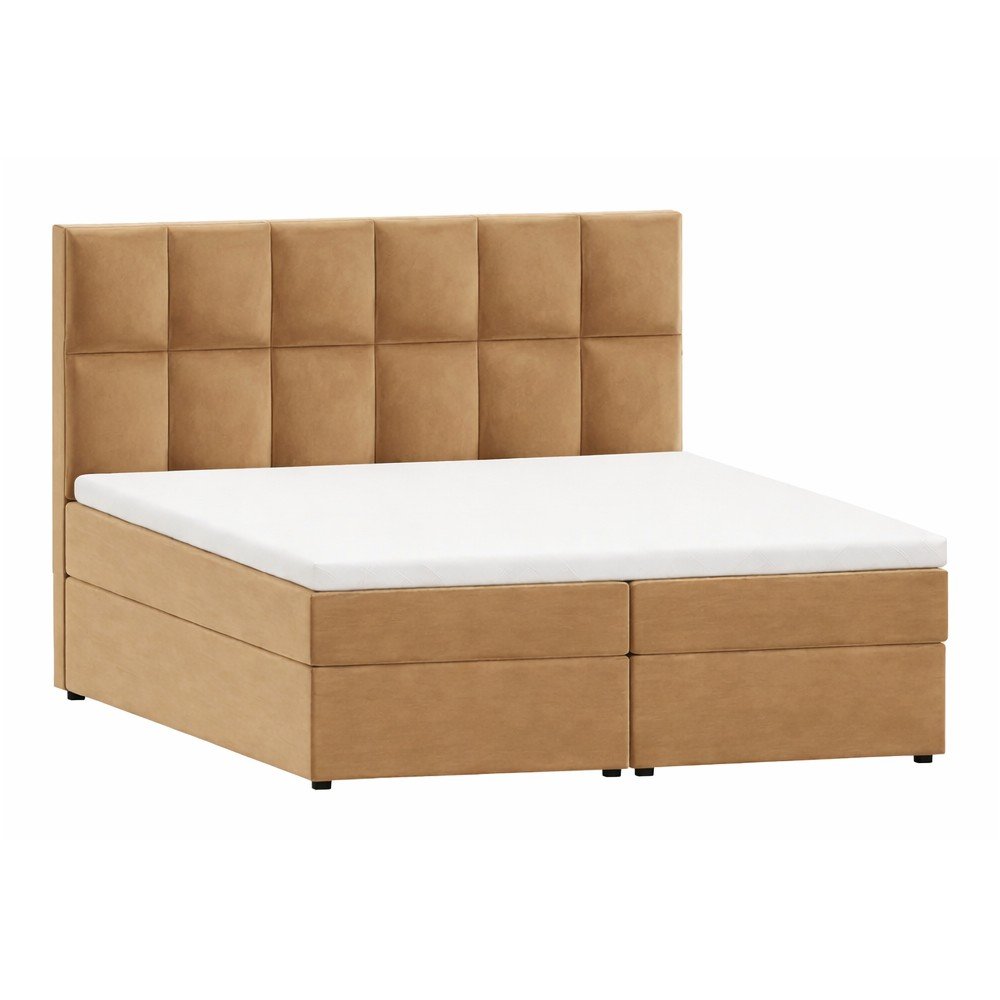Łóżko boxspring ze schowkiem 140x200 cm w kolorze ochry Flip – Ropez