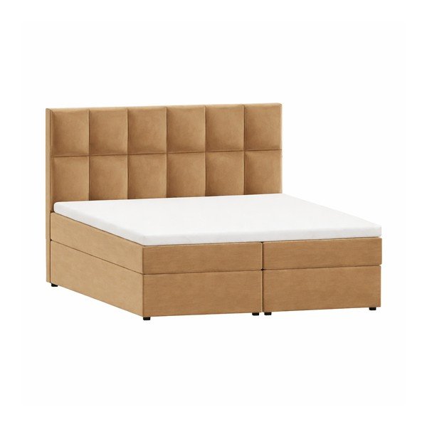 Łóżko boxspring ze schowkiem 160x200 cm w kolorze ochry Flip – Ropez