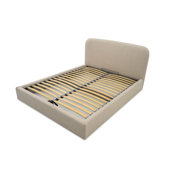 Beżowe tapicerowane łóżko dwuosobowe ze schowkiem ze stelażem 140x190 cm Sea – Scandic-image-4