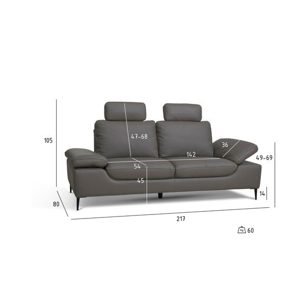 Szary skórzana sofa 2-osobowa z wysuwanym podnóżkiem Furnhouse Viktor, szer. 217 cm-image-4