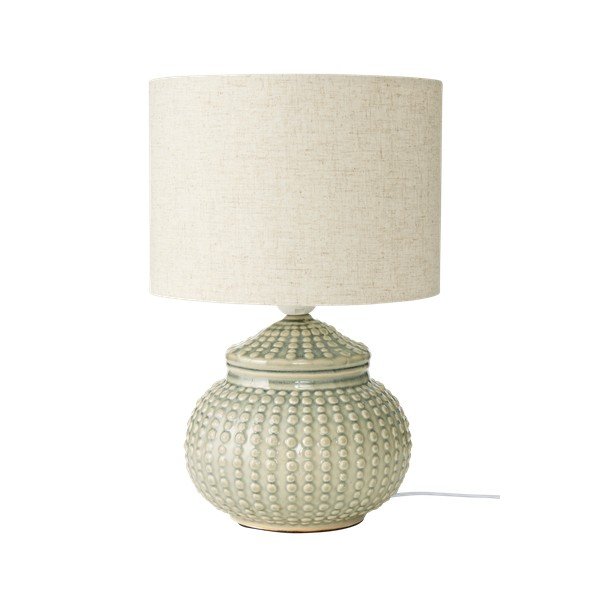 Szara/beżowa lniana lampa stołowa (wysokość 39 cm) Niko – Ellos Home