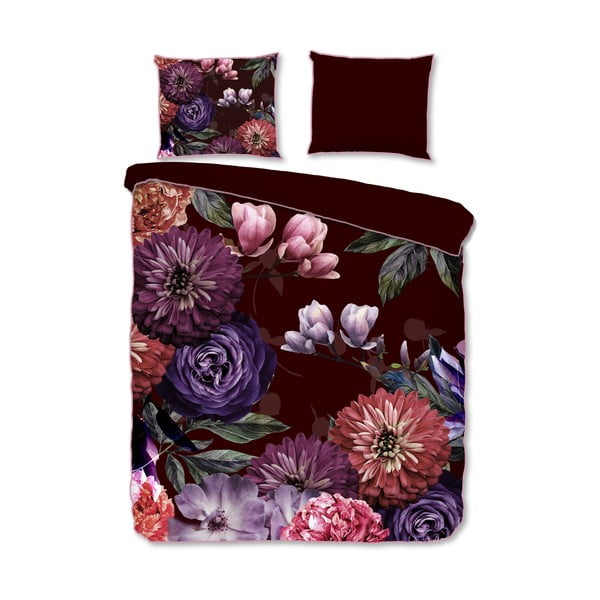 Bordowa pościel jednoosobowa z bawełny organicznej Descanso Gerbera, 140x220 cm