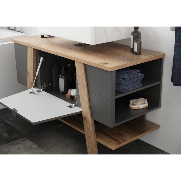 Ciemnoszara szafka pod umywalkę w dekorze dębu 111x67 cm Avellino – Germania-image-1