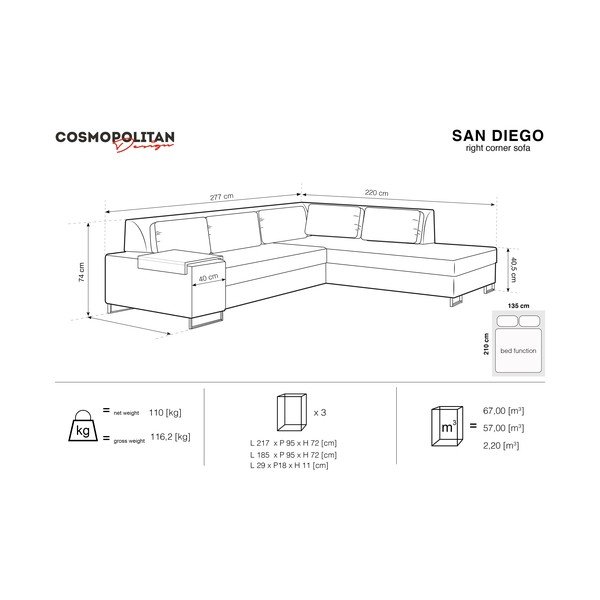 Zielona rozkładana sofa prawostronna Cosmopolitan Design San Diego-image-2