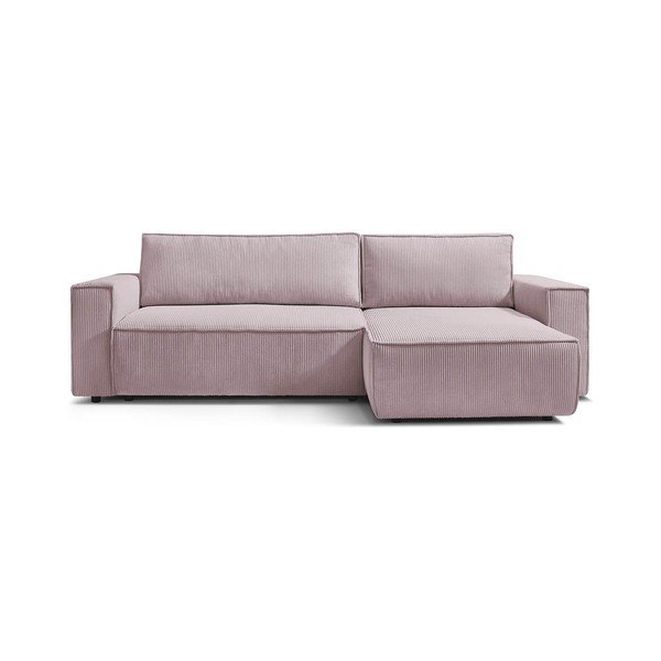 Jasnoróżowy sztruksowy rozkładany narożnik (strona zmienna) Nihad – Bobochic Paris-image-2
