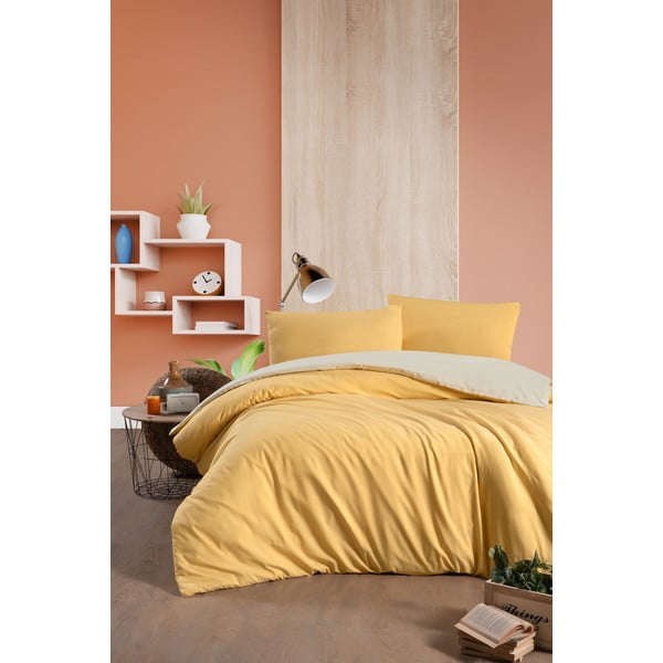 Żółto-kremowa bawełniana pościel dwuosobowa z prześcieradłem 200x220 cm – Mila Home-image-1