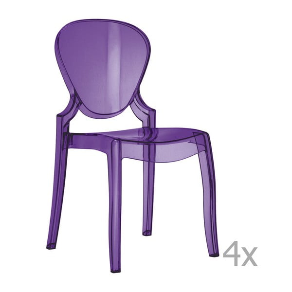 Zestaw 4 fioletowych przezroczystych krzeseł Pedrali Queen