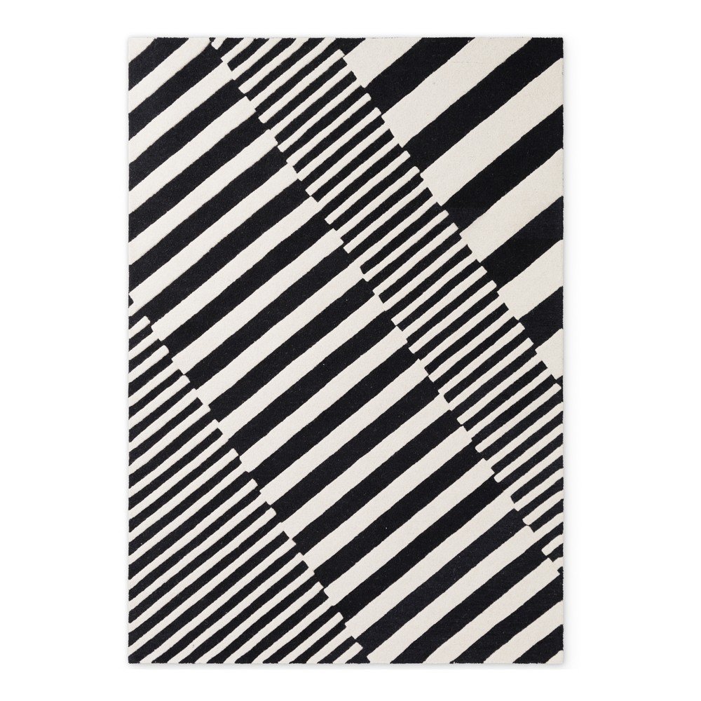 Czarno-biały wełniany dywan tkany ręcznie 120x180 cm Stryve Flux – Elle Decoration