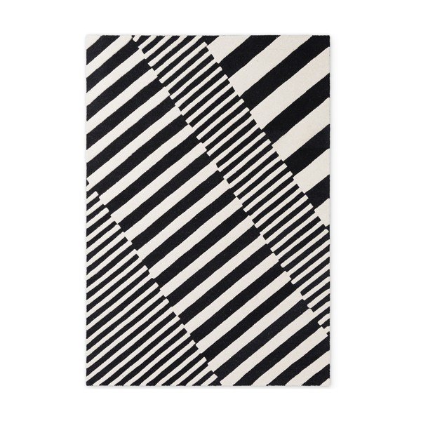 Czarno-biały wełniany dywan tkany ręcznie 160x230 cm Stryve Flux – Elle Decoration