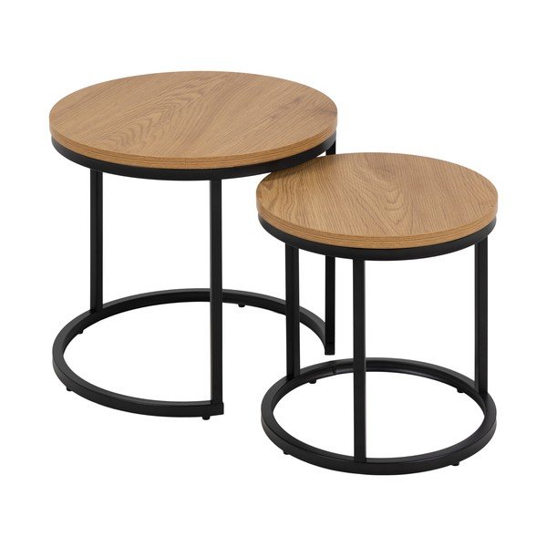 Okrągłe stoliki z blatem w dekorze dębu zestaw 2 szt. ø 45 cm Spiro – Actona-image-2