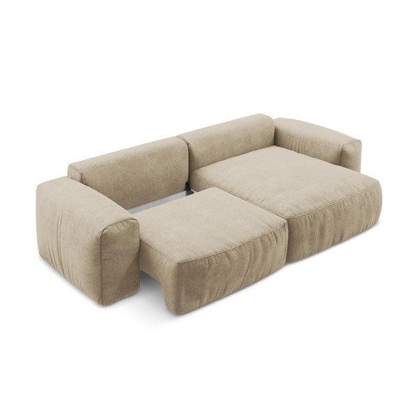 Jasnobrązowy rozkładany narożnik z tkaniny szenilowej (prawostronny/z szezlongiem) Kuki – Makamii-image-4