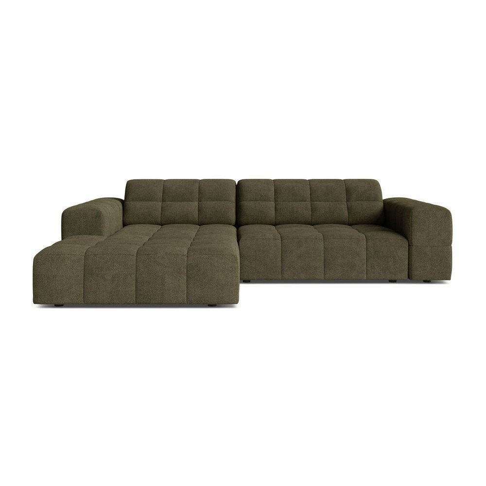 Narożnik z tkaniny szenilowej (lewostronny/z szezlongiem) w kolorze khaki Chicago – Cosmopolitan Design