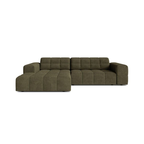 Narożnik z tkaniny szenilowej (lewostronny/z szezlongiem) w kolorze khaki Chicago – Cosmopolitan Design