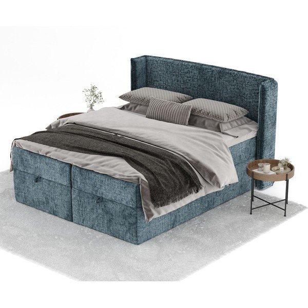 Niebieskie łóżko boxspring ze schowkiem 180x200 cm Passion – Maison de Rêve-image-2