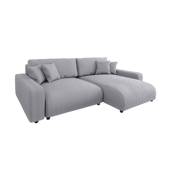 Jasnoszary sztruksowy rozkładany narożnik (strona zmienna) Sara – Ropez