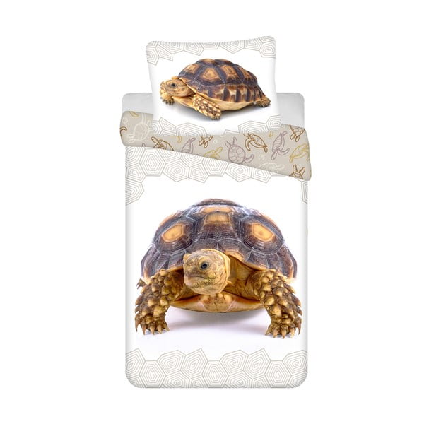 Biało-brązowa bawełniana pościel dziecięca jednoosobowa 140x200 cm Tortoise – Jerry Fabrics