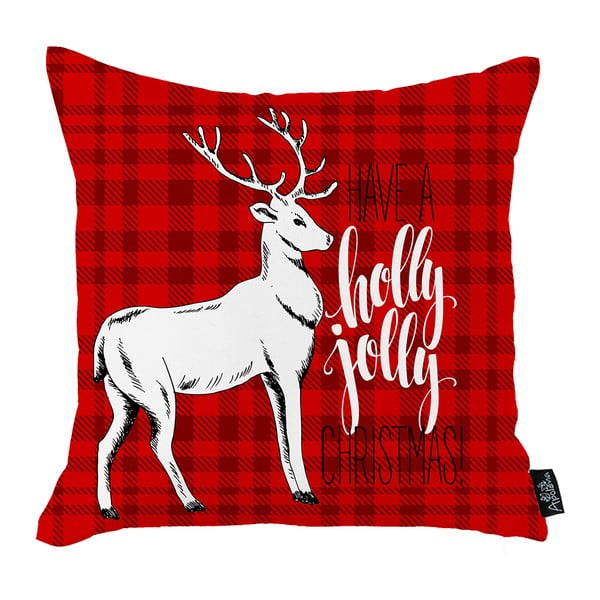 Czerwona poszewka na poduszkę ze świątecznym motywem Mike & Co. NEW YORK Honey Christmas Deer Holly Jolly, 45x45 cm