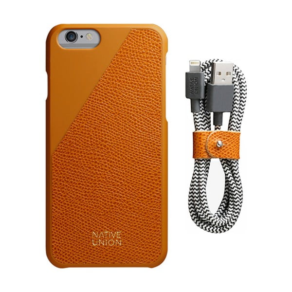 Zestaw pomarańczowego etui z prawdziwej skóry i kabla do ładowania iPhone 6 i 6S Plus Native Union Clic Leather Belt