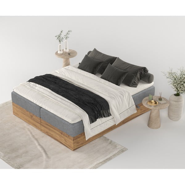 Szaro-naturalne łóżko boxspring ze schowkiem 200x200 cm Faro – Maison de Rêve-image-3