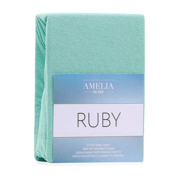 Miętowe prześcieradło elastyczne z dużym dodatkiem bawełny AmeliaHome Ruby, 200x80-90 cm-image-2