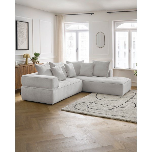 Jasnoszary narożnik z tkaniny szenilowej (prawostronny/w kształcie litery L) Whesley – Bobochic Paris-image-1