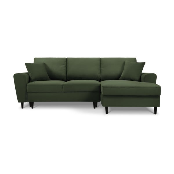 Zielony sztruksowy rozkładany narożnik ze schowkiem (prawostronny/z szezlongiem) Kyoto – Cosmopolitan Design