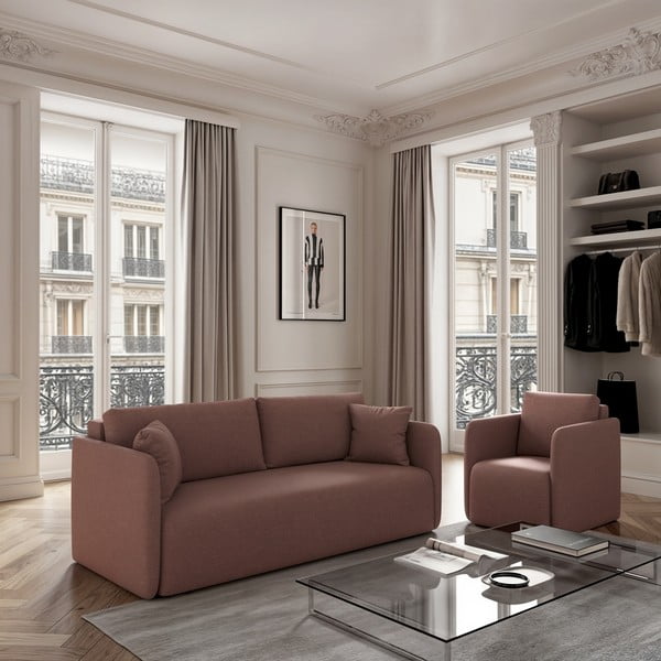 Różowa rozkładana sofa 220 cm Chaum – Rodier-image-1