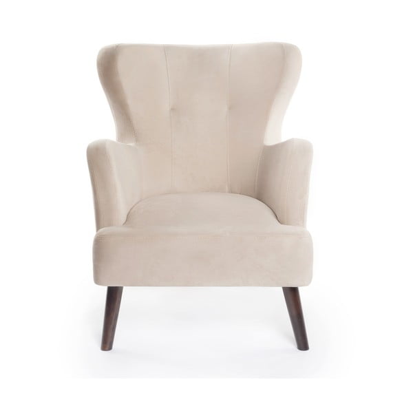 Beżowy aksamitny fotel typu uszak Noemye – Bonami Selection-image-2