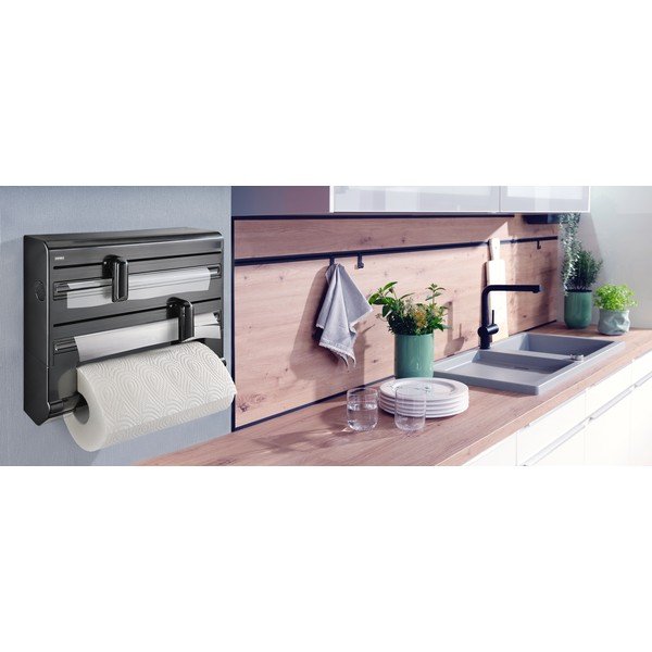 Czarny ścienny plastikowy uchwyt na ręczniki papierowe i folię Parat – LEIFHEIT-image-1