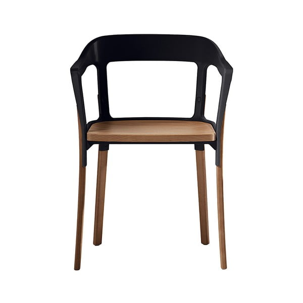 Czarne krzesło Steelwood, nóżki w naturalnym kolorze