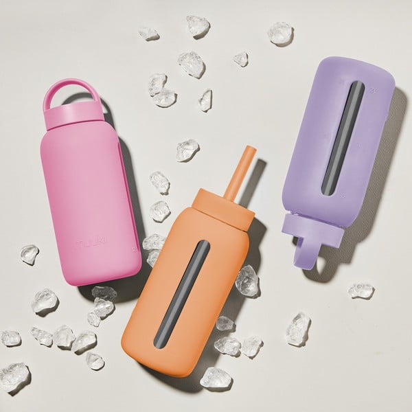 Silikonowa słomka z wieczkiem i szczoteczką w komplecie Tropical Papaya – Muuki-image-2