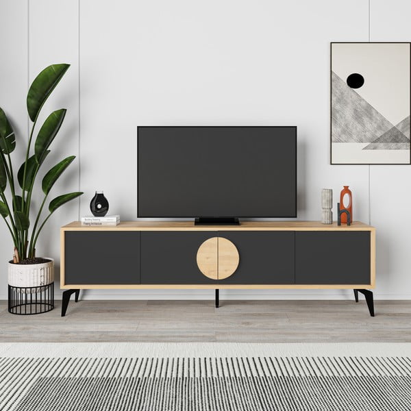 Czarna szafka pod TV w dekorze dębu 180x51 cm Vae – Marckeric-image-4