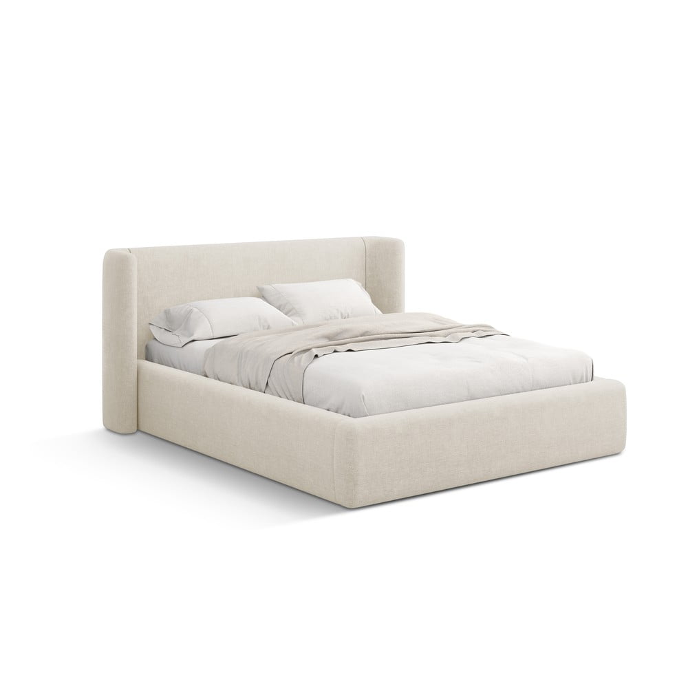 Kremowe tapicerowane łóżko dwuosobowe ze schowkiem ze stelażem 200x200 cm Jason – Windsor & Co Sofas