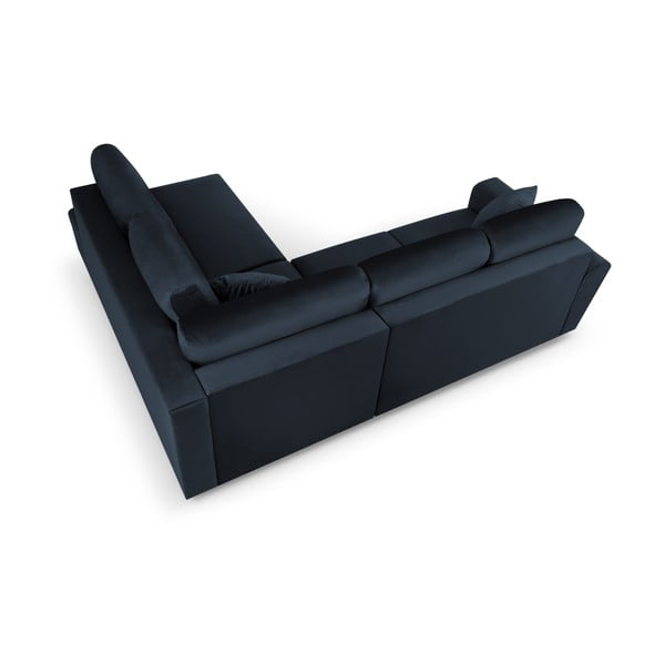 Ciemnoniebieski aksamitny rozkładany narożnik ze schowkiem (prawostronny/w kształcie litery L) Kyoto – Cosmopolitan Design-image-4