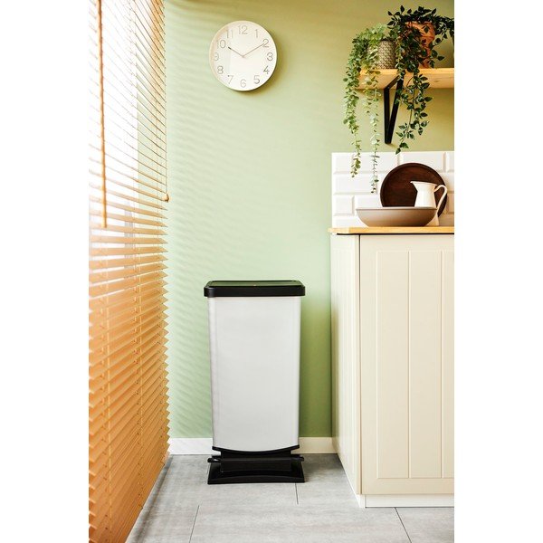 Plastikowy kosz na śmieci z pedałem w kolorze srebra 40 l Paso – Rotho-image-1