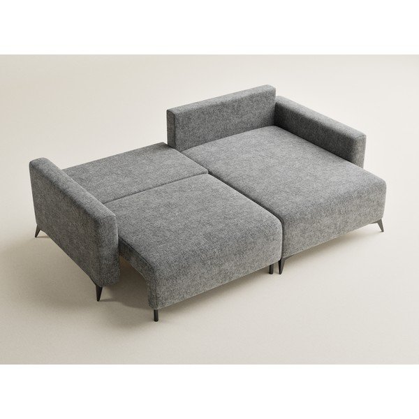 Szary rozkładany/ze schowkiem narożnik z tkaniny szenilowej (prawostronny/z szezlongiem) Leon – Maison de Rêve-image-3