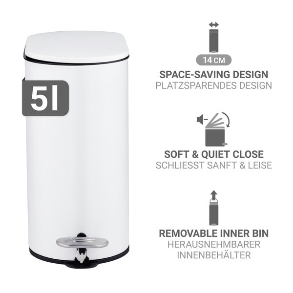 Stalowy kosz na śmieci z pedałem w matowym białym kolorze 5 l Collungo – Wenko-image-2