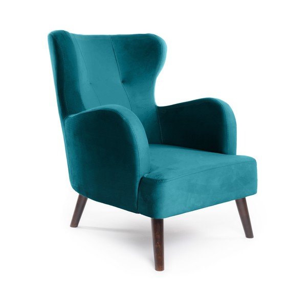 Turkusowy aksamitny fotel typu uszak Noemye – Bonami Selection