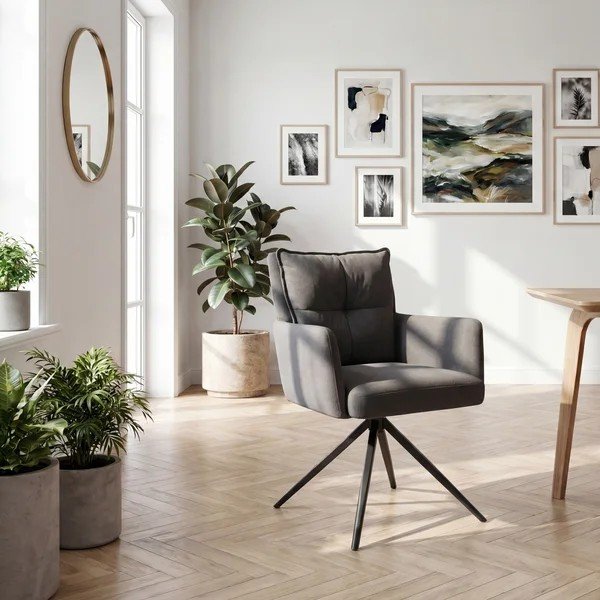 Antracytowe tekstylne krzesła zestaw z podłokietnikami 2 szt. Jonas – Støraa-image-2
