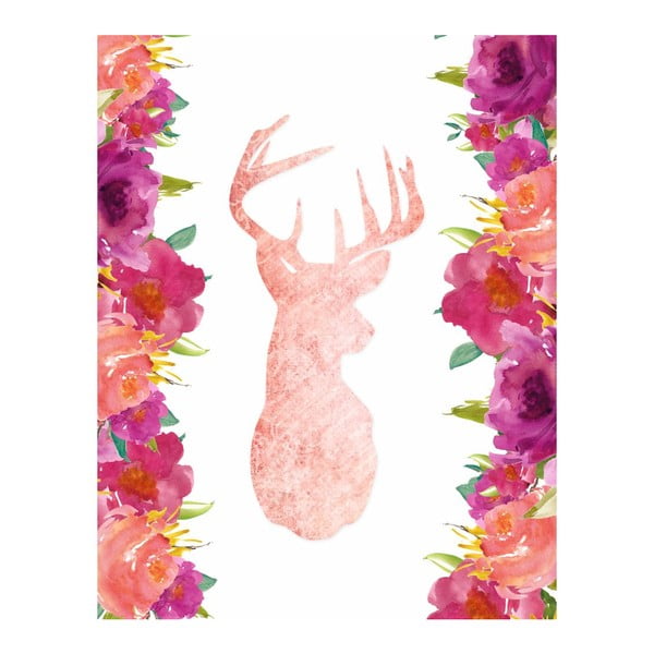 Plakat w drewnianej ramie Pink Deer, 38x28 cm